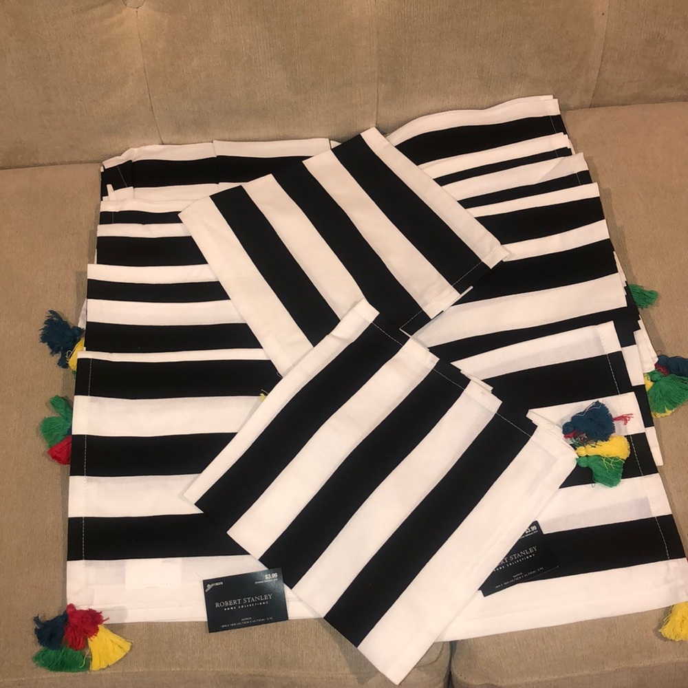Black & White Striped Dinner Napkins (set of 12)